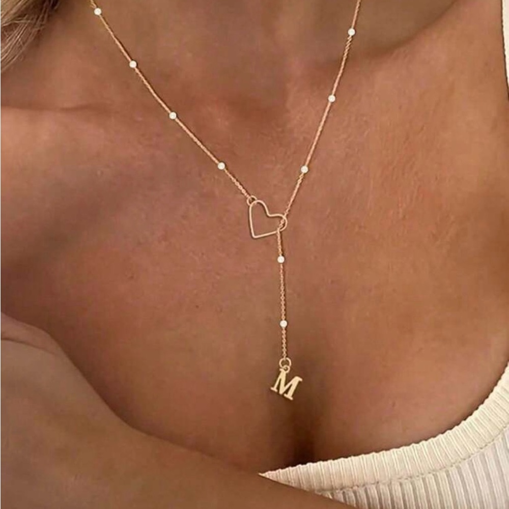 Gold Heart R Initial Necklace - Picture 1 of 5